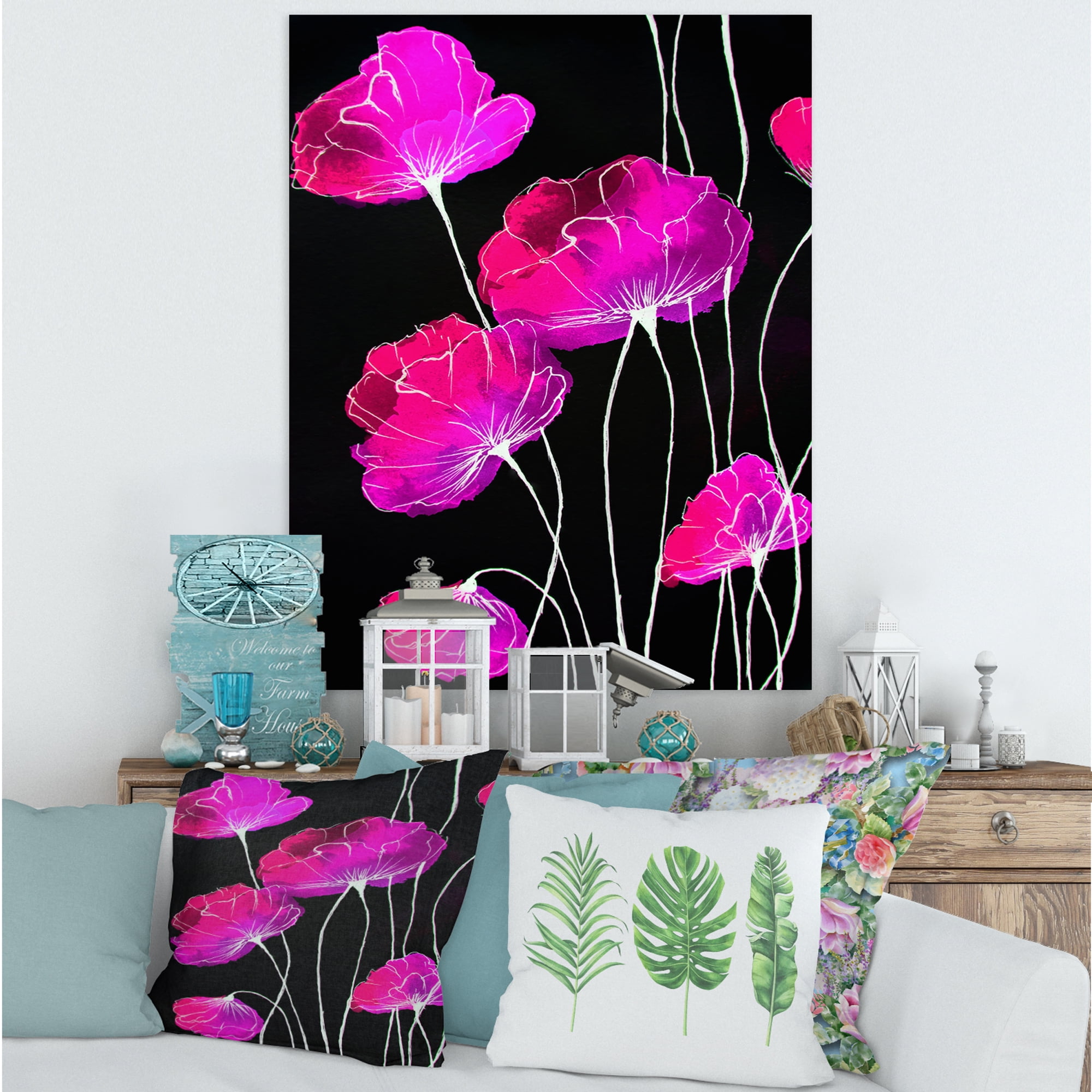 Designart ' Abstract Red Flower Detail On Black Background I ' Traditional Canvas Wall Art Print