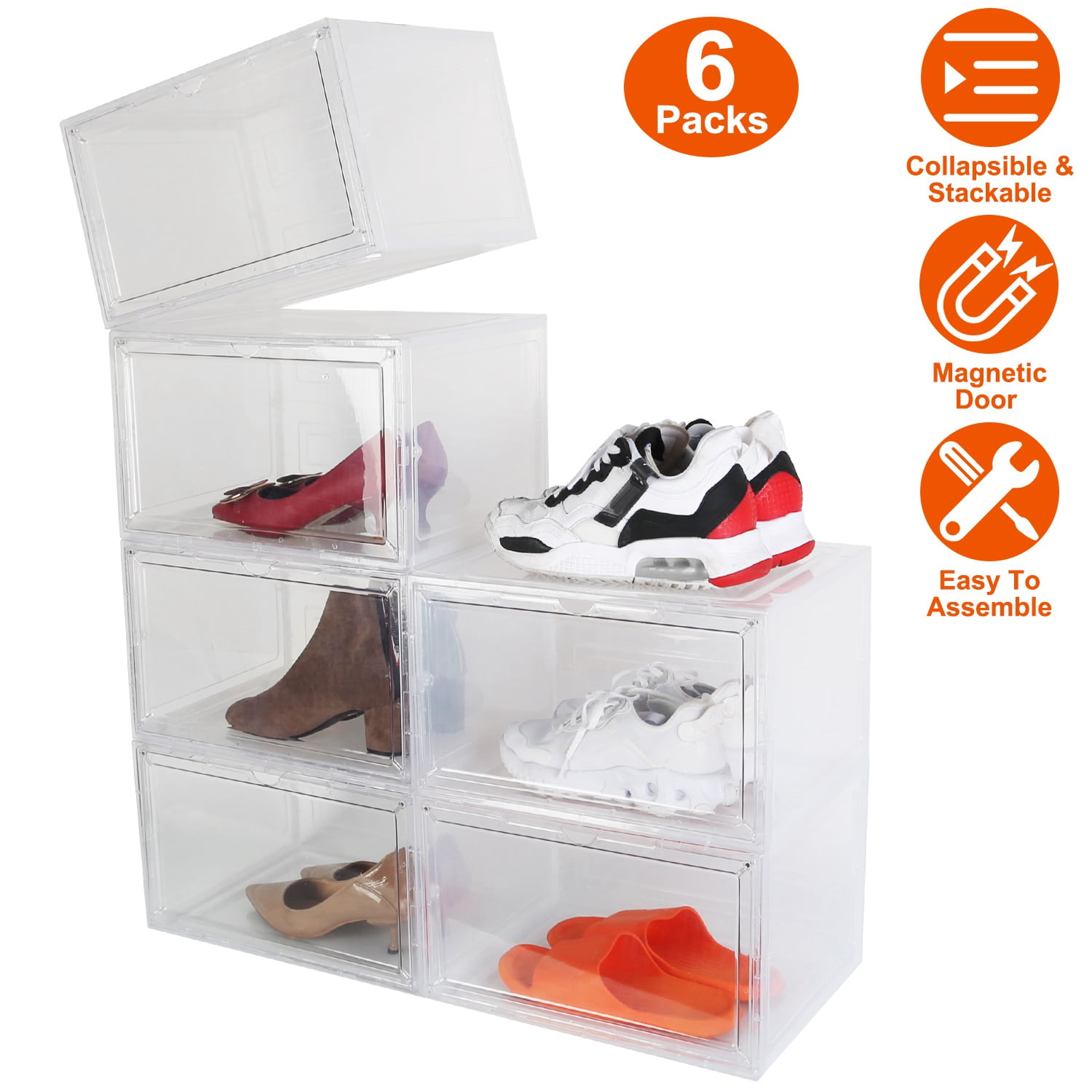 Shoe Storage Organizer Folding Shoe Box without Installation 3/6 Floors  Clear Plastic Stackable Space Saving for Sneaker Display - AliExpress