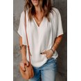 thumbnail image 2 of POGLIP Women's White Split Neck Pleated Loose Top, 2 of 6