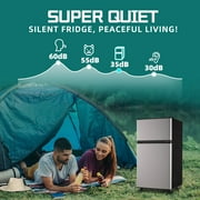 JIEJIA 3.5 Cu.Ft Small Fridge with Freezer, Small Refrigerator Separate Freezer, 7 Settings Temperature Adjustable, 2 Door Refrigerator for Office, Dorm, Bedroom, Apartment, Silver
