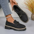 thumbnail image 4 of Black Women'S Casual Loafers With A Metal Buckle Accent, Round Toe, Low Heel, Slip-On Design For Easy Wear, 4 of 8