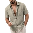 thumbnail image 6 of Bxsruta Men's V-Neck Casual Short Sleeve Button Down Shirt Lightweight Polyester Daily Wear with Chest Pocket, 6 of 8
