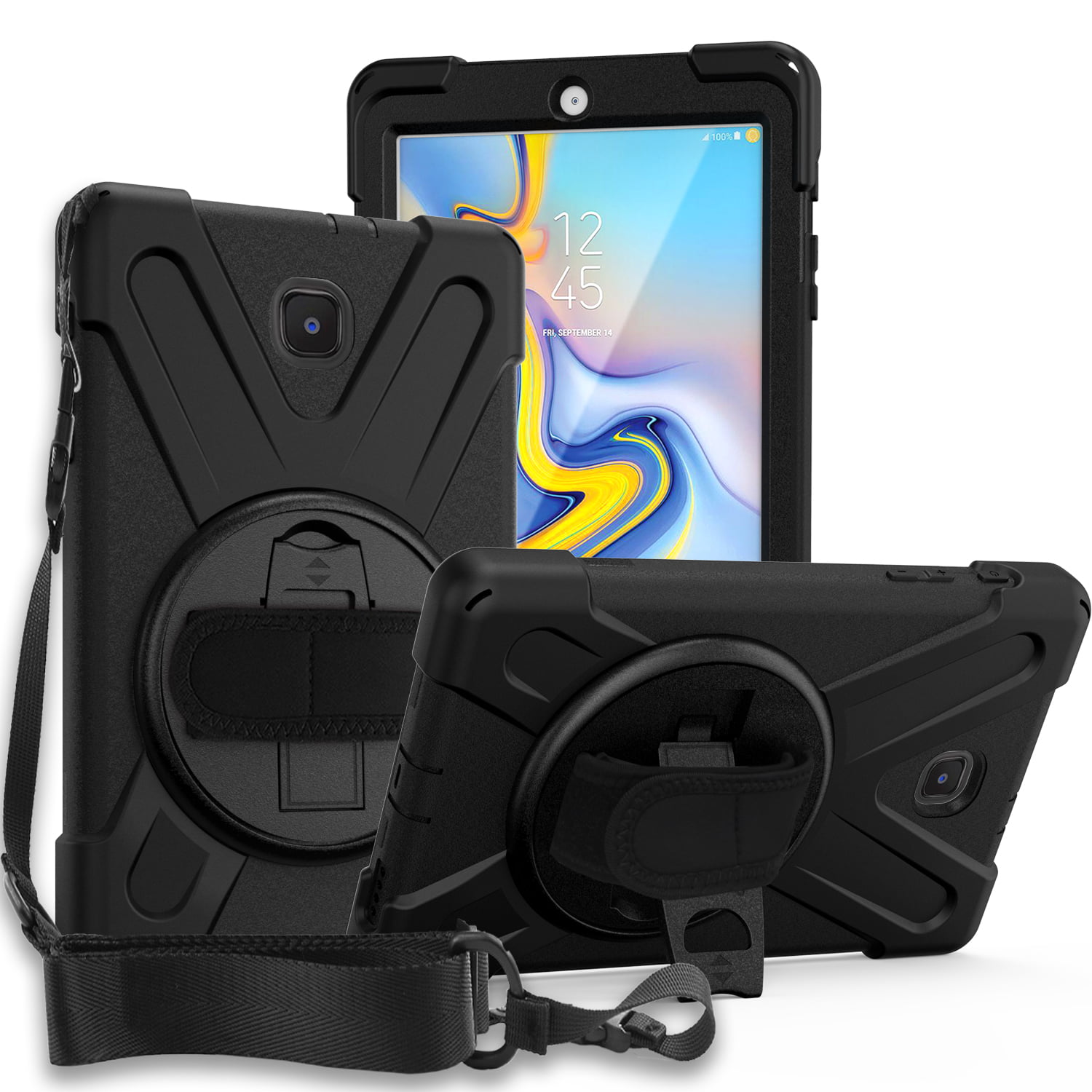 KIQ Galaxy Tab A 8 Inch case with Screen Protector, Tempered Glass Cover, Case with Stand