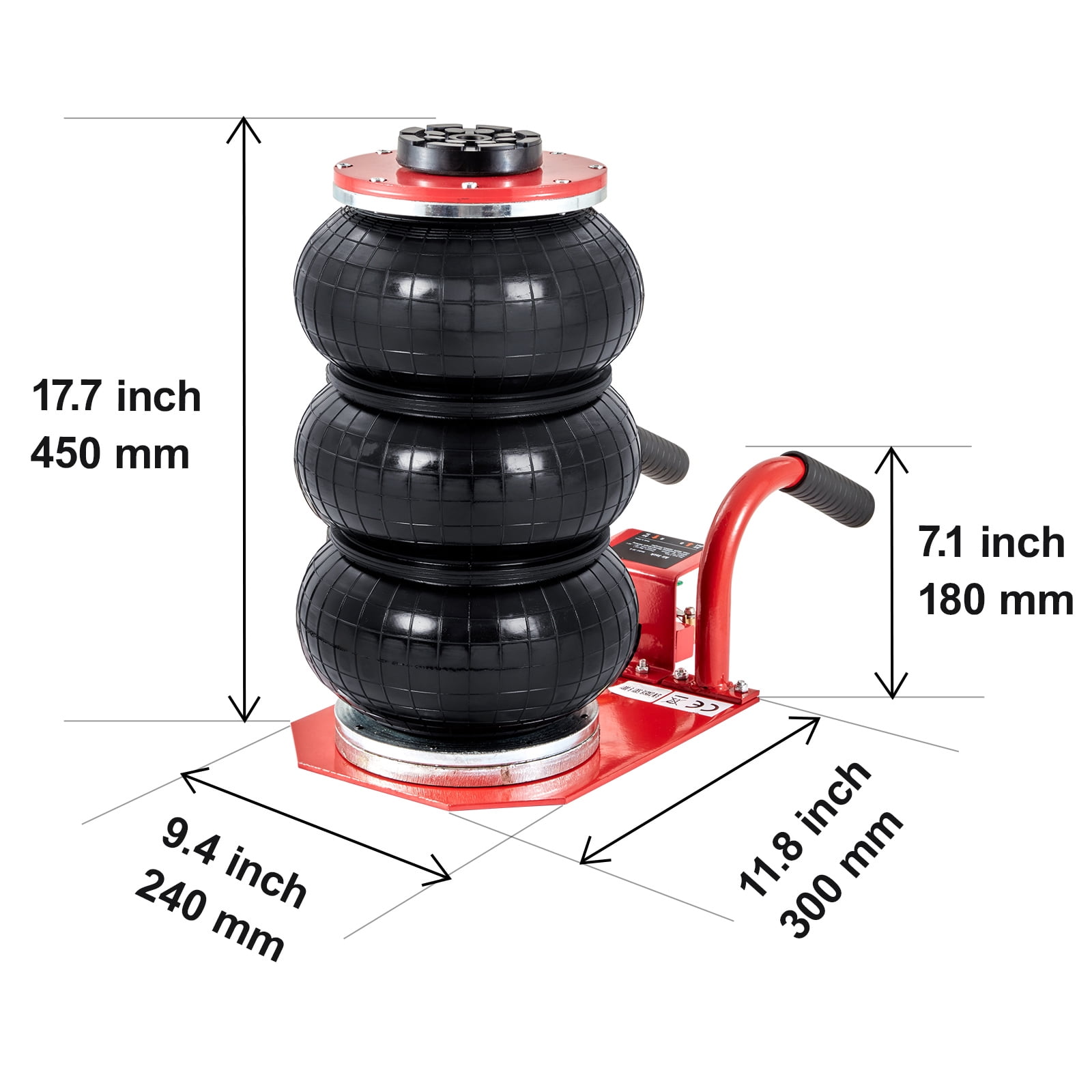 VEVOR Air Jack, 3 Ton/6600 lbs Triple Bag Air Jack, Airbag Jack with Six Steel Pipes, Lift up to 17.7 inch/450 mm, 3-5 s Fast Lifting Pneumatic Jack, with Short Handles for Cars, Garages, Repair