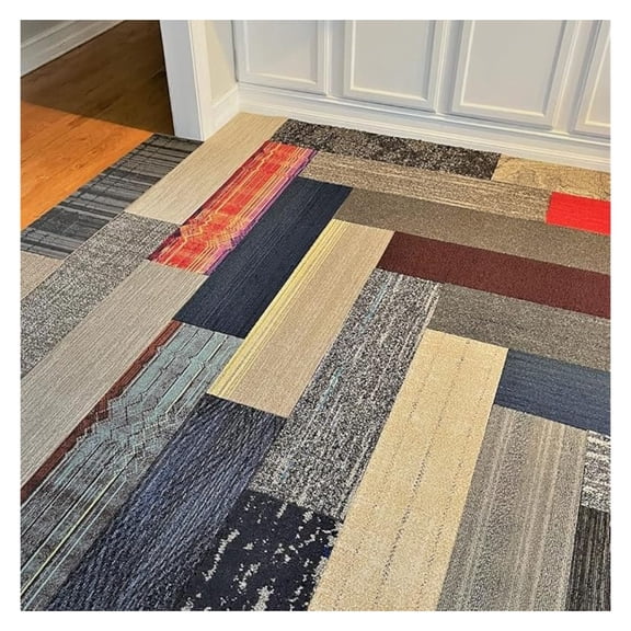 Generic Peel and Stick Carpet Tiles 9x36 inch, 16 pack, 36 Sq ft Coverage, Assorted Colors for Basement Office DIY Flooring