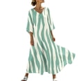 thumbnail image 2 of Casual Summer Sundresses Women's V-Neck Striped Print Three-Quarter Sleeve Maxi Dress Bohemian Flowy Casual Mint Green Xl, 2 of 8