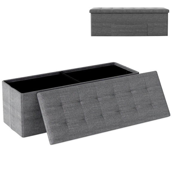Costway 43 Folding Ottoman Bench with Storage Chest & Pocket End of Bed Bech End of Bed Bech with Divider Dark Gray