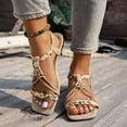 thumbnail image 3 of Beach Sandals Women Braided Band Square Open Toe Slingback Flat Shoes Casual Nonslip Bohemian Beaded Walking Shoes Khaki Size 6.5, 3 of 6