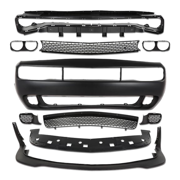 Front Bumper Cover Kit & Grille & Lip & Fog Light Covers Hellcat Style Fit for Dodge Challenger 2015-2023 Full Bumper Replacement