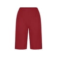 thumbnail image 4 of Hueook Vacation Shorts Sweat Shorts for Women's Summer Plus Size Linen Solid Color Loose Straight Leg Pants with Pockets Elastic Waist and Back Pockets Five-Inch Length Red 3X, 4 of 8