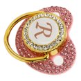 thumbnail image 3 of Chupete de silicona dorado con diseño curvo y diamantes de imitación para bebé, ideal para alimentar con leche en polvo (letra R), 3 of 14