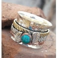 thumbnail image 4 of Turquoise Spinner Ring: 925 Sterling Silver Meditation Band, Handmade Leaf Design, 4 of 9