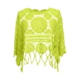 thumbnail image 4 of UOCUFY Women Plain Fringe Cut Out Sheer Knit Crochet Cover Up Three Quarter Sleeve Hollow Out Sweater Shirts Swimsuit Coverups Wear (Light Green, S), 4 of 4