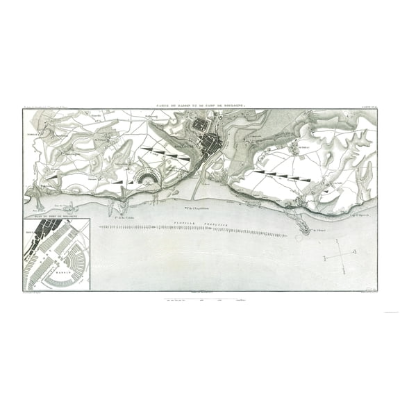 Historic War Map - Boulogne sur Mer Basin France Camp - Thiers 1866 - Vintage Wall Art