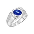 thumbnail image 4 of RYLOS Men's Rings 14K White Gold Cabochone Gemstone & Diamond Designer Blue Star Sapphire Rings For Men Size 11, 4 of 8