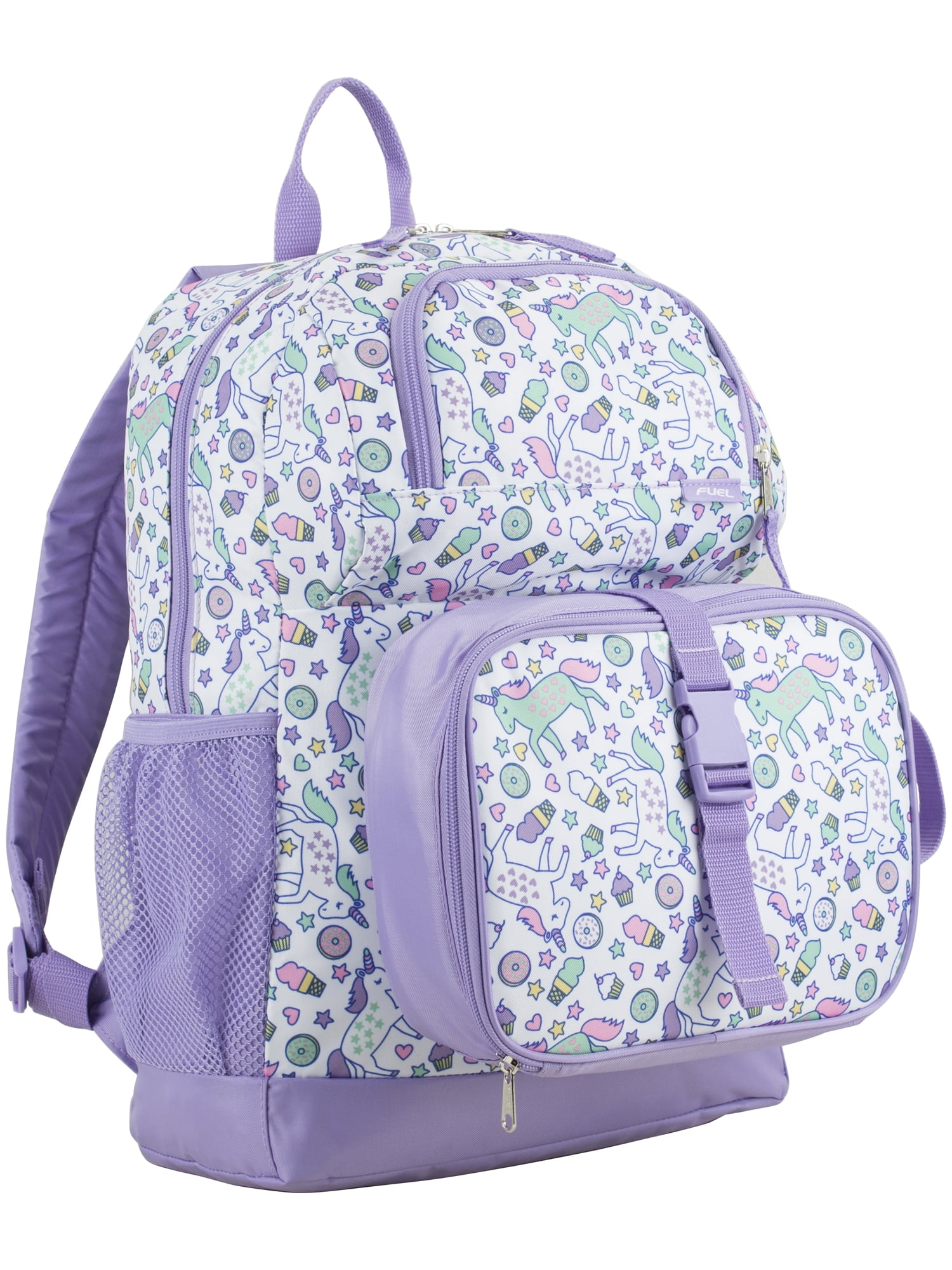 Fuel Unisex 4-Piece Combo Backpack with Lunch Box, Storage Case and Shoe Pouch, Unicorn Donut Print