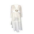 thumbnail image 4 of PENGXIANG Femmes Profond V-Cou Dentelle Découpée Longue Partie Robes Patchwork Creux-Out Maille Plaid à Manches Longues Robe Pure Blanc L, 4 of 6