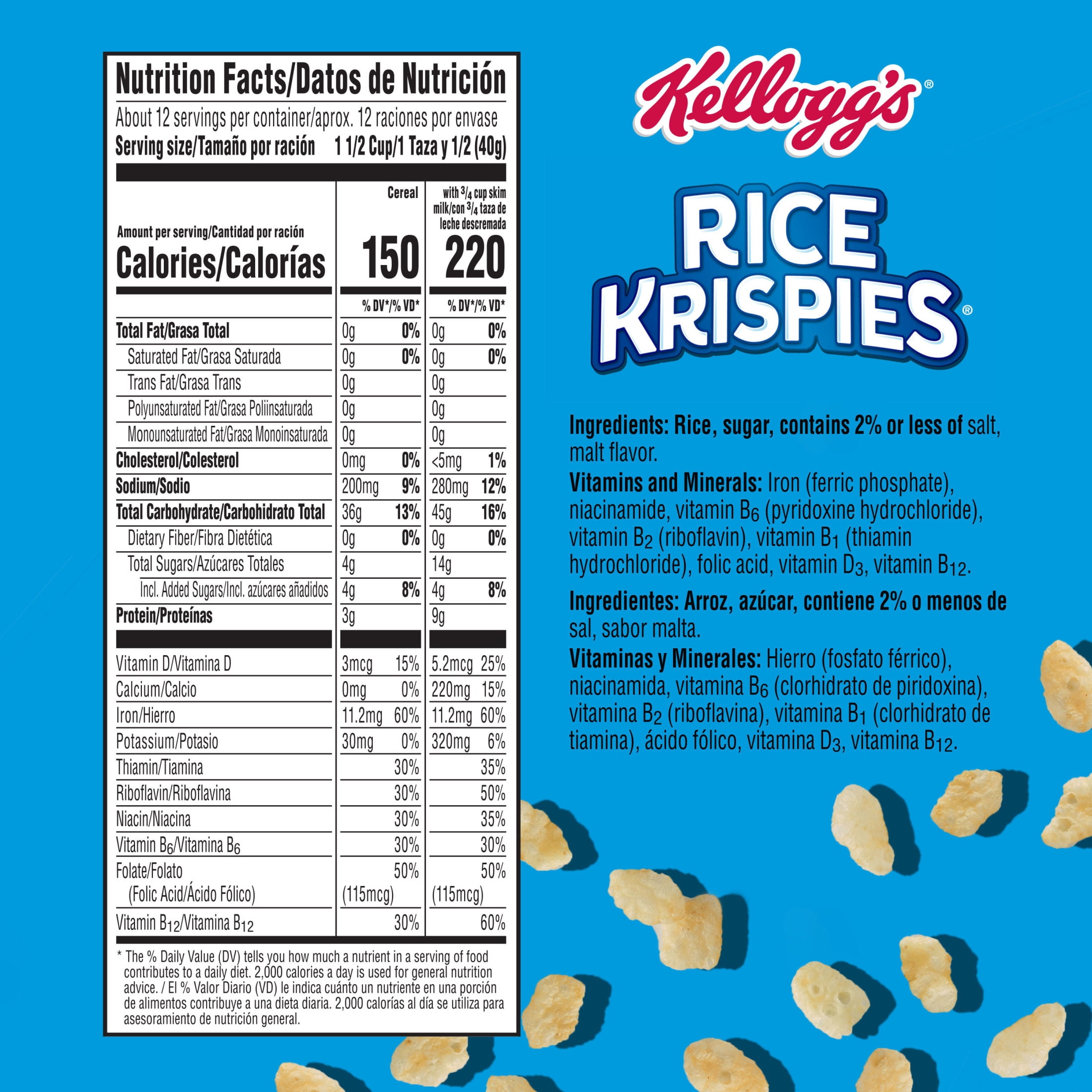 Kellogg's Rice Krispies Original Breakfast Cereal, 8 Vitamins and Minerals, Family Size, 18  oz