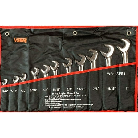 Valley Angle Wrench Set (11 Pc SAE) - 3/8", 7/16", 1/2", 9/16", 5/8", 11/16", 3/4", 13/16", 7/8", 15/16", 1" Open End Wrenches