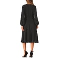 thumbnail image 3 of Vestido V de Cuello Inspire Chic para Mujeres, con Mangas Abullonadas, Vestido Midi A-Line para Fiesta de Boda, Color Negro, 3 of 5