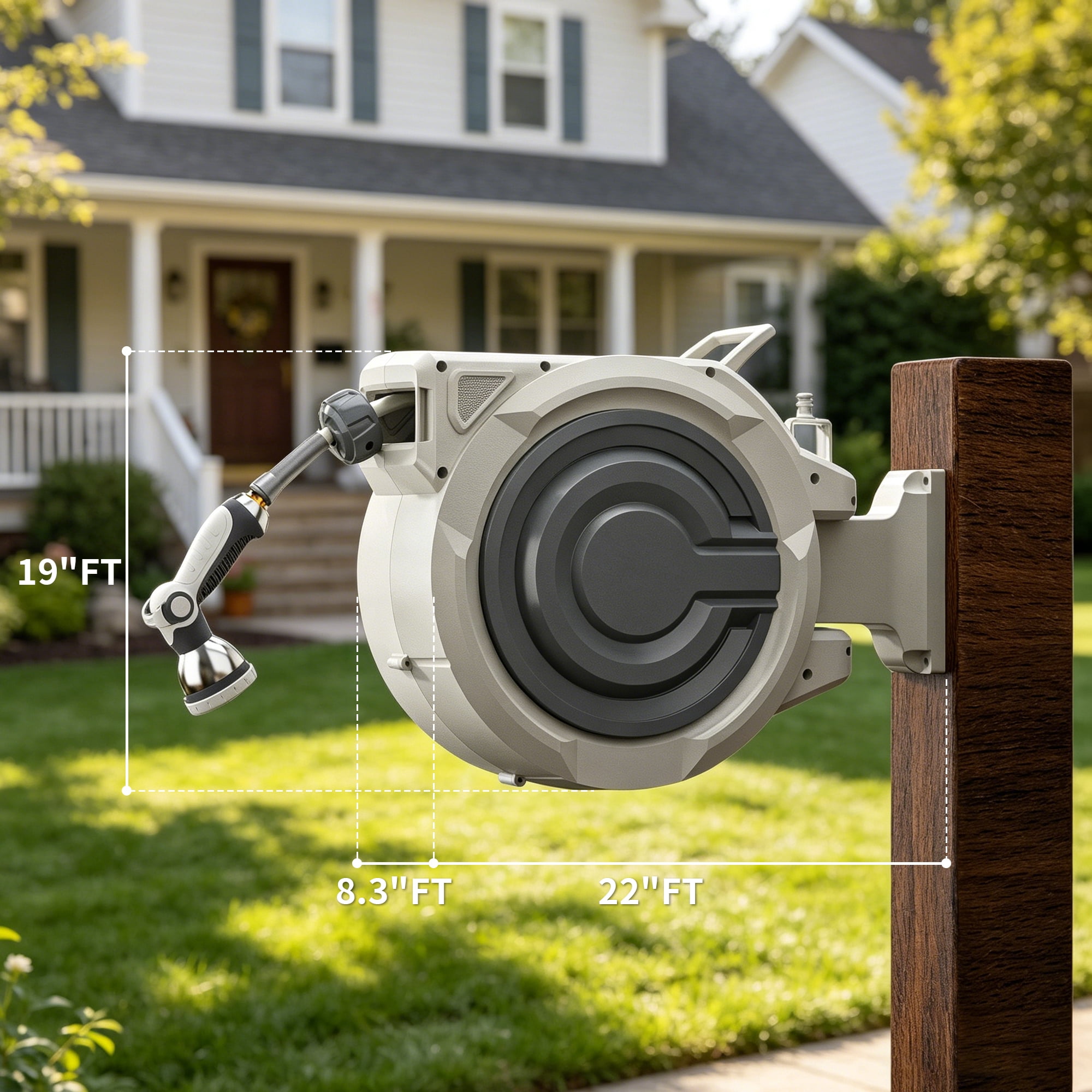 72 FT x 5/8" Retractable Garden Hose Reel by HOZEREEL, Outdoor Garden Hose Reels - Automatic Self Retract Wall Mount Hose Reel Enclosed Storage, Any Length Lock, 10 Pattern Nozzle-Grey