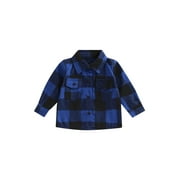 Nituyy Autumn Toddlers Boys Girls Shirt Coat, Plaid Lapel Long Sleeve Single-breasted Outerwear with Pockets