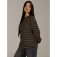 thumbnail image 6 of Women's Striped Sweater Waffle Knit Tops for Women Long Sleeve Shirts Light Weight Fall Tops Brown XXL, 6 of 9