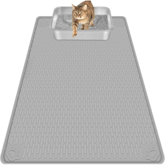 Kalolary Cat Litter Mat, Extra Large 40" x 28" Silicone Mat Litter Trapping Mat for Scatter Control, Soft on Kitty Paws, Easy to Clean (Gray)