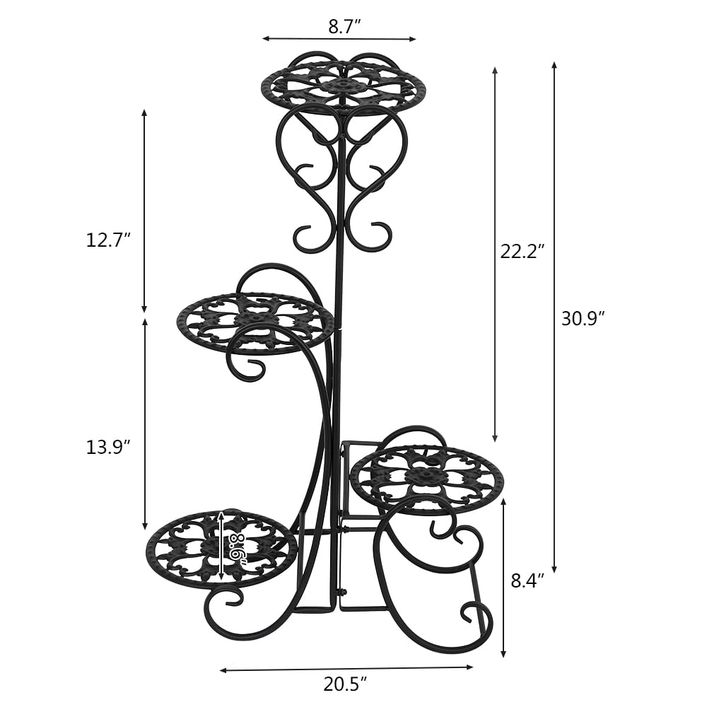Lowestbest Metal Decoration Plant Stand, Plant Display Rack with 4 Potted Square Plant Pot, Ladder-Shaped Stand Shelf for Garden, Black Lowestbest Metal Decoration Plant Stand, Plant Display Rack with 4 Potted Square Plant Pot, Ladder-Shaped Stand Shelf for Garden, Black