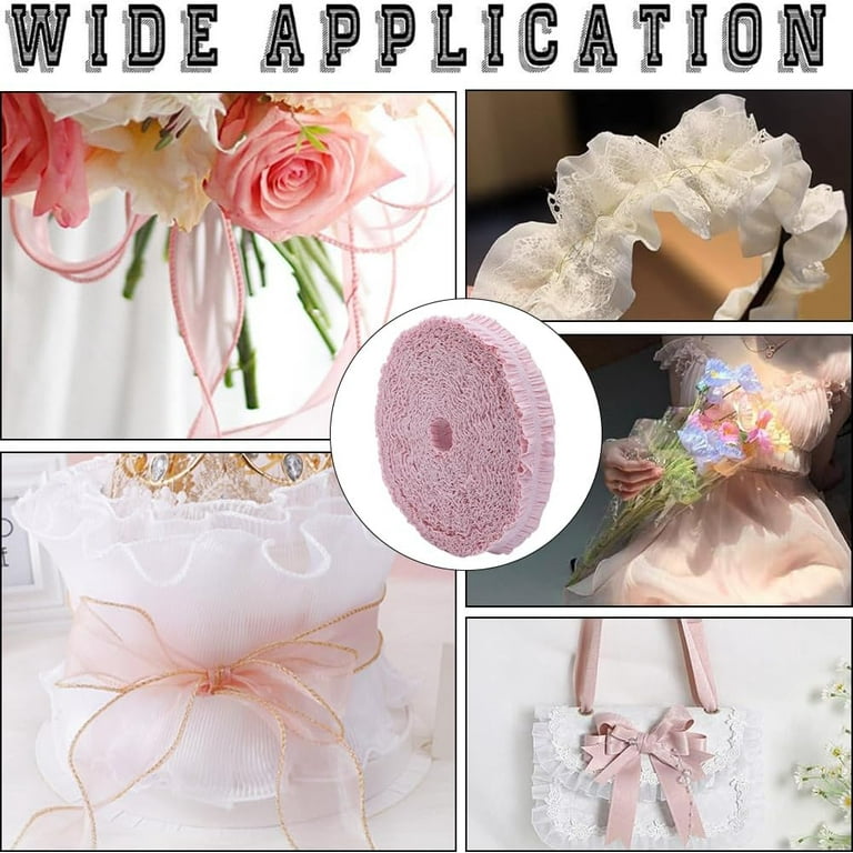 20Yds 1 Inch Double Ruffle Stretch Ribbon Pleated Elastic Lace Trim  Gathered Ruffled Organza Lace Edge Trim Vintage Edging Trimmings Fabric for  DIY Clothes Dress Sewing Embellishment Pink - Walmart.com