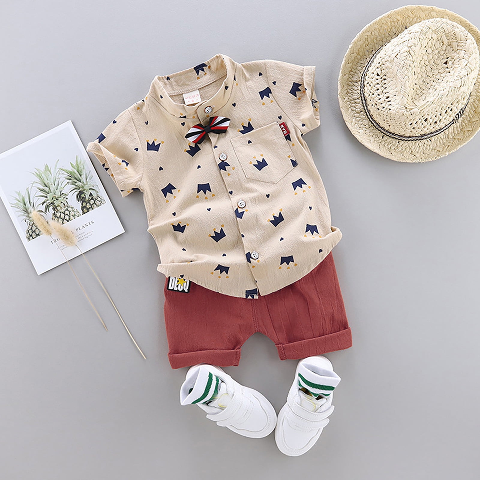 Vedolay Boys Summer Set Short Sleeve Button Tops and Solid Short ...
