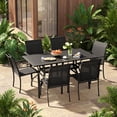 thumbnail image 4 of SUNCROWN 7-Piece Outdoor Patio Dining Set with Metal Steel Square Table with 1.57" Umbrella Hole, Textilene Chairs for 6-Person,(Black), 4 of 6