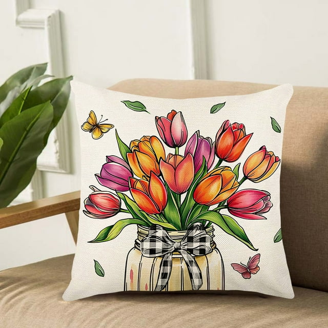 Decoración del hogar, decoración de habitaciones, decoración de paredes, funda de almohada con estampado de primavera, funda de cojín decorativa floral monogramada para sofá, cojines para el hogar, fu