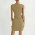 thumbnail image 5 of bbyeadc Women's Wear To Work Dresses Sleeveless Button Down Zipper Work Dress Women Soft Boat Neck Gorgeous Professional Short Dresses Summer Loose Fit Basic Clothing, Khaki S, 5 of 8