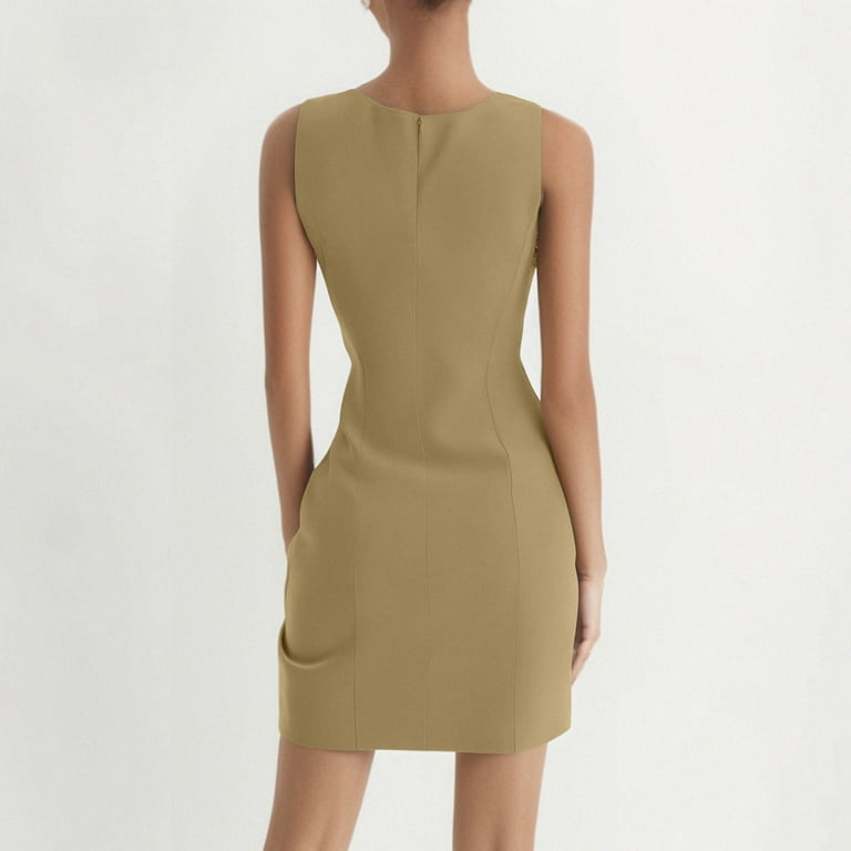 Bbyeadc Womens Work Dresses Sleeveless Button Down Back Zipper Business Dress Women Soft Boat Neck Dressy Wedding Guest Short Dresses Summer Loose Fit