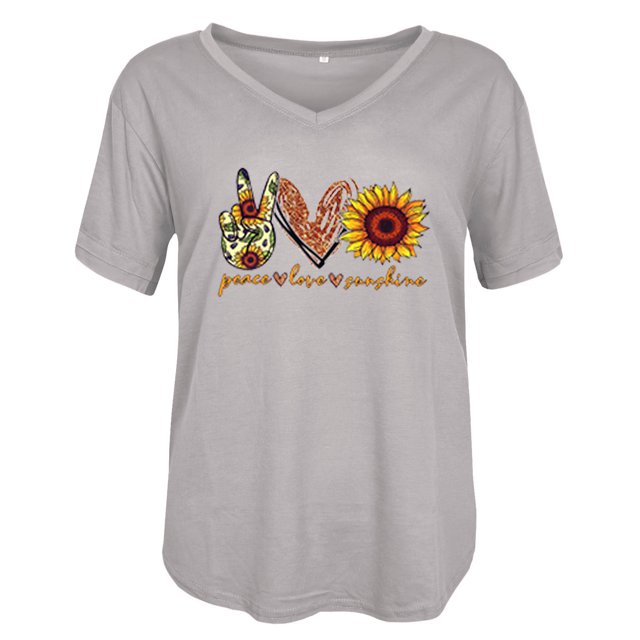 T-Shirt à Col en V Imprimé pour Femmes, Manches Courtes, Décontracté