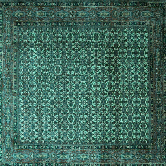 Ahgly Company Machine Washable Indoor Square Persian Turquoise Blue Traditional Area Rugs, 8' Square