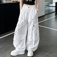 thumbnail image 6 of vdgthytj Girls Cargo Pants Fashion Baggy Wide Leg Drawstring Elastic Streetwear Fall Casual Outdoor Travel Trousers with Multi Pockets(14-15 Years,White), 6 of 7