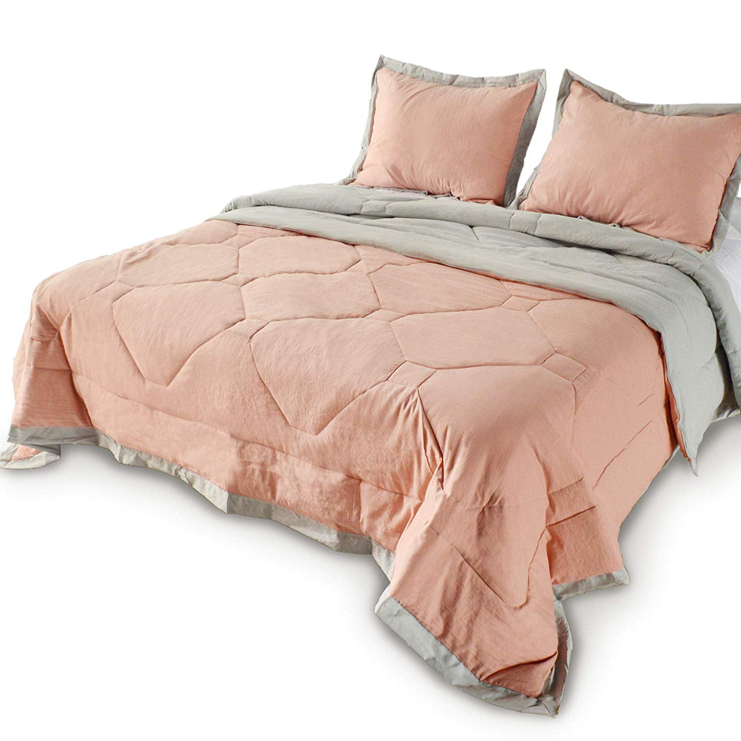 Kasentex Quilted Comforter Set Modern 2tone Grey Border
