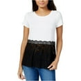 thumbnail image 2 of maison Jules Womens Peplim Lace Hem Knit Blouse, White, X-Small, 2 of 2