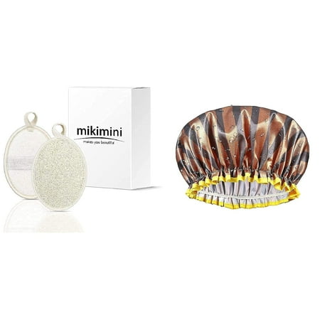 Exfoliating Loofah Pads 3 Pack &Golden Striped Large Shower Cap 1 Pack ...