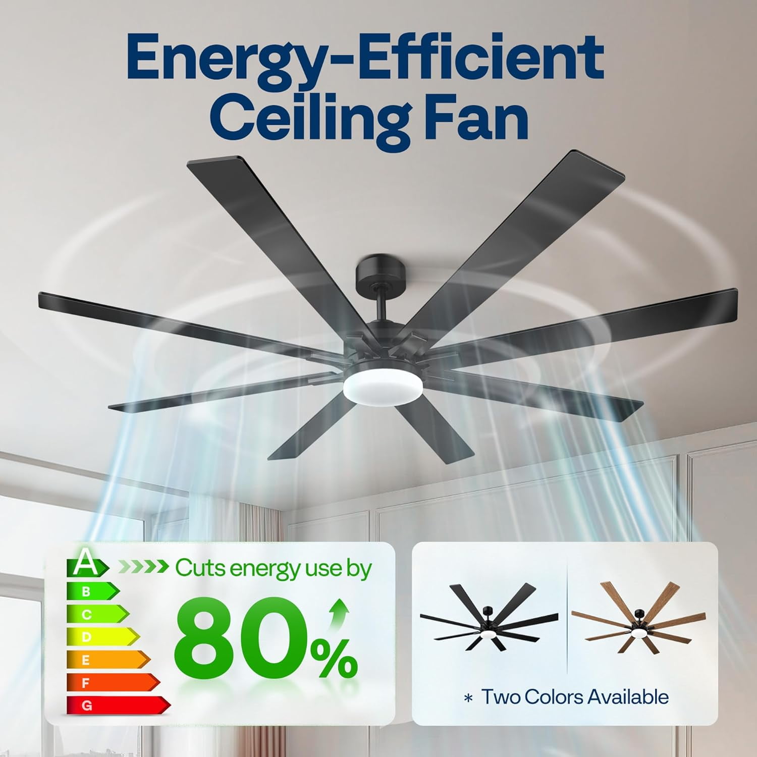 SPECSTAR 72 inch Ceiling Fans with Lights, Flush Mount Ceiling Fan with Remote Outdoor Indoor, Large Black Ceiling Fan for Living Room, Bedroom, Patios, 6+1 Speeds Reversible, 3CCT, Dimmable, Timer
