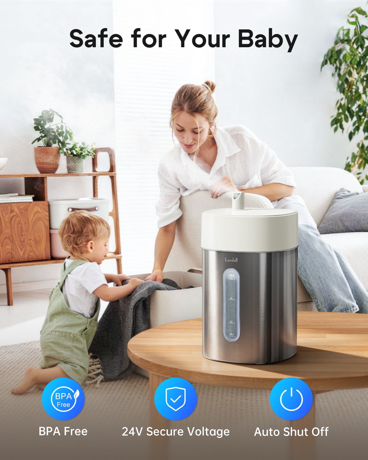 Stainless Steel Cool Mist Humidifier, 4L/1Gal Easy Clean, Dishwasher Safe, Quiet Humidifier for Bedroom, Baby Nursery, Rooms, up to 500 Sq ft