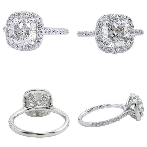 HeartsAndYou 2.5ct Cushion Cut Moissanite Accent Halo Engagement Ring for Women 18k White Gold over Silver