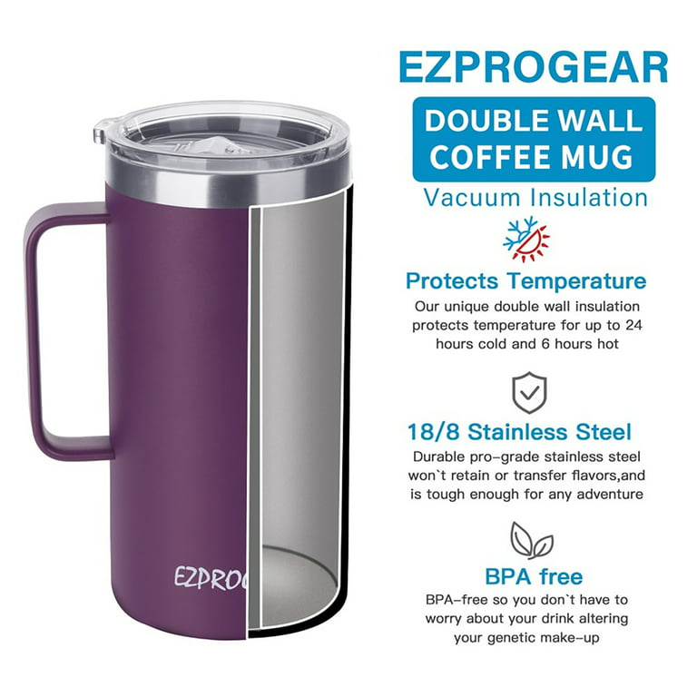 Ezprogear 40 oz Stainless Steel Mug Beer Tumbler Double Wall Coffee Cup  with Handle and Lid (Stainless Color)