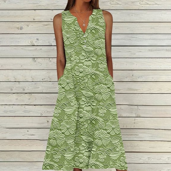 ClodeEU Women's Summer Floral V Neck Wrap Boho Dress,Sleeveless Ruffle A Line Flowy Beach Casual Midi Dresses Multicolor 08,Womens Plus XL