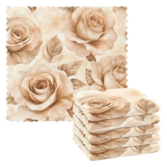 6 Pieces of Kitchen Towels 11x11Inch Kitchen Dish Cloths Kitchen Dish Towels Reuseable Cleaning Cloths Beige Roses