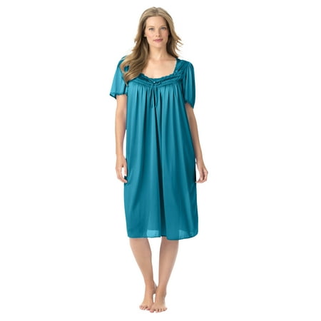 

Only Necessities Women s Plus Size Short Silky Lace-Trim Gown Pajamas
