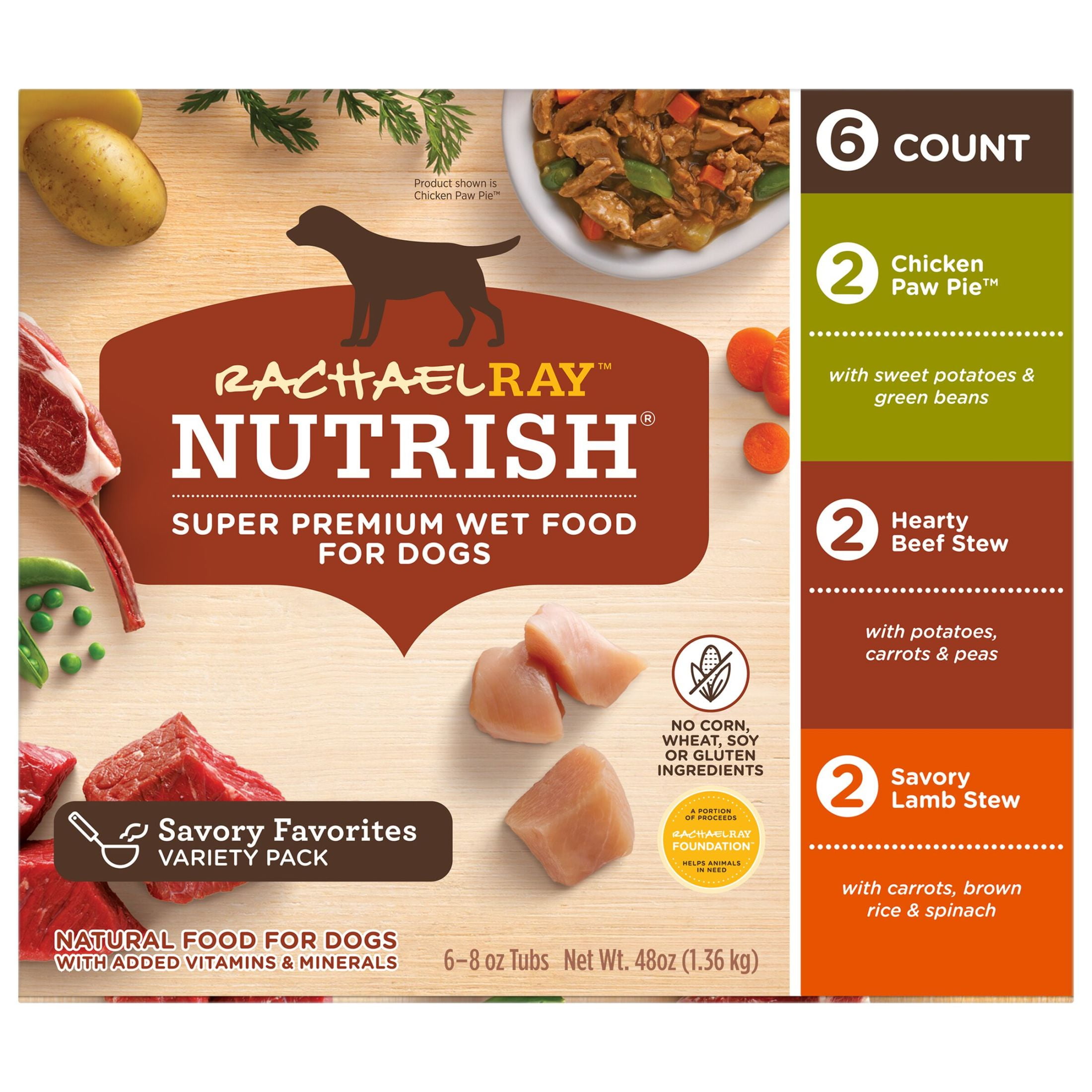 (4 pack) Rachael Ray Nutrish Savory Favorites Variety Pack Wet Dog Food, 8 oz. Tubs, 6 Count