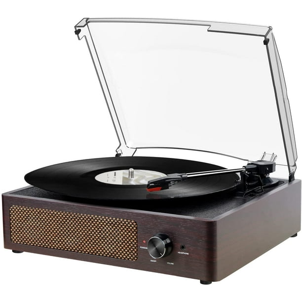 DIGITNOW Bluetooth Record Player Belt-Driven 3-Speed Turntable Built-in Stereo Speakers-Brown